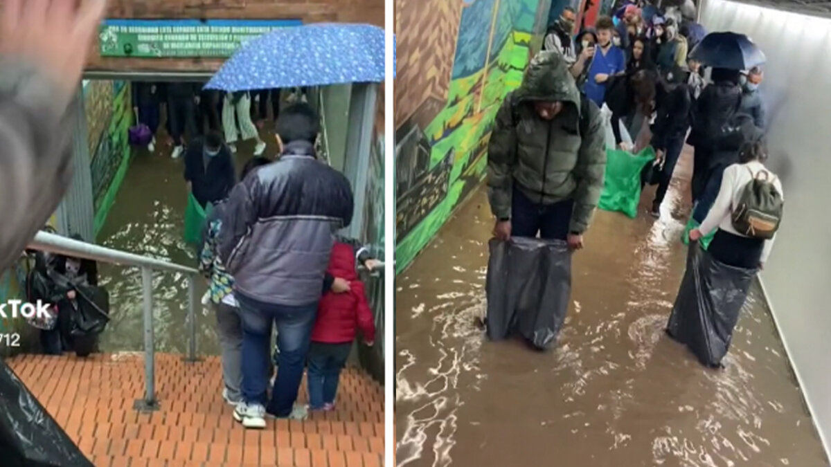 La travesía de los estudiantes de la Javeriana para cruzar túnel Las lluvias no paran y las inundaciones son cada vez más frecuentes en la capital, lo que ha afectado a los bogotanos. Los estudiantes de la Universidad Javeriana no se salvaron y les tocó recurrir a una curiosa forma para poder cruzar el túnel subterráneo de la calle 41, bajo la carrera Séptima.