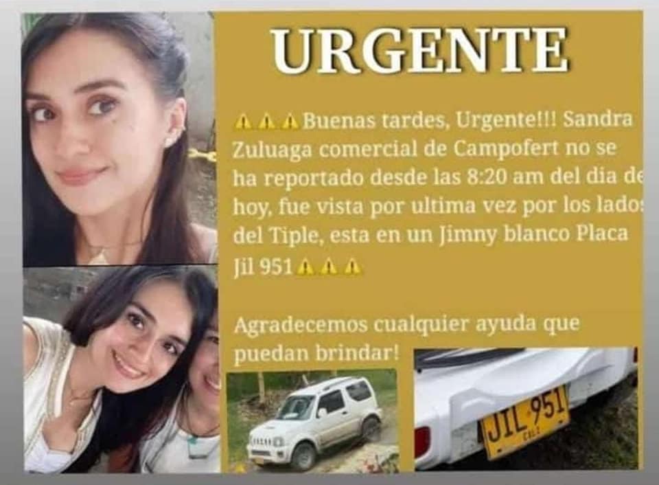 Hallan muerta a ingeniera desaparecida 1 Hallan muerta a ingeniera desaparecida La ingeniera Sandra Yulieth Zuluaga fue reportada como desaparecida el pasado 19 de septiembre y tras varias horas de exhaustiva búsqueda, su cuerpo fue hallado en un cañaduzal del municipio de Candelaria, en Valle del Cauca.
