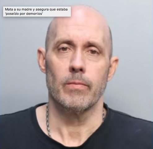 Hombre mató a su madre y asegura que está poseído Un hombre de 54 años asesinó a su madre y luego de ser capturado le dijo a los oficiales de la Policía que cometió el atroz crimen porque "estaba poseído por demonios", y ellos lo habían obligado a quitarle la vida a su progenitora.