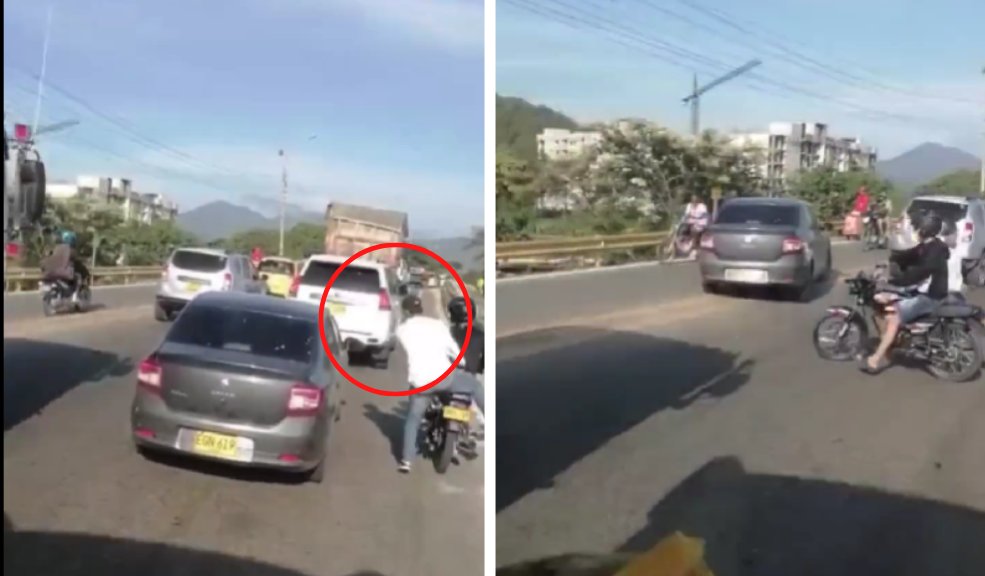 Conductor se salvó de ser atracado en pleno trancón Un ciudadano logró captar en video a unos descarados delincuentes que en pleno trancón intentaron robar a un conductor, quien afortunadamente logró zafarse de los atracadores.