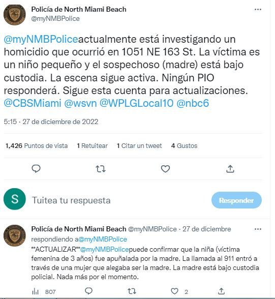 ¡Aterrador! Mujer apuñaló a su pequeña hija de 3 años hasta causarle la muerte 1 ¡Aterrador! Mujer apuñaló a su pequeña hija de 3 años hasta causarle la muerte Una mujer jamaicana fue detenida en el sur de la Florida, en Estados Unidos, luego de ser identificada como quien apuñaló a su hija de 3 años hasta matarla.