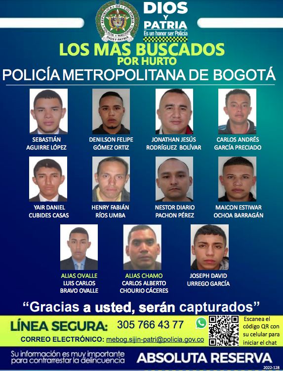 ¡Mucho ojo! Estos son los pillos más buscados en toda Bogotá Usted puede ayudar a la Policía Nacional a dar con la captura de estos delincuentes, para que respondan por delitos sexuales, homicidio, hurto, tráfico de estupefacientes violencia intrafamiliar.