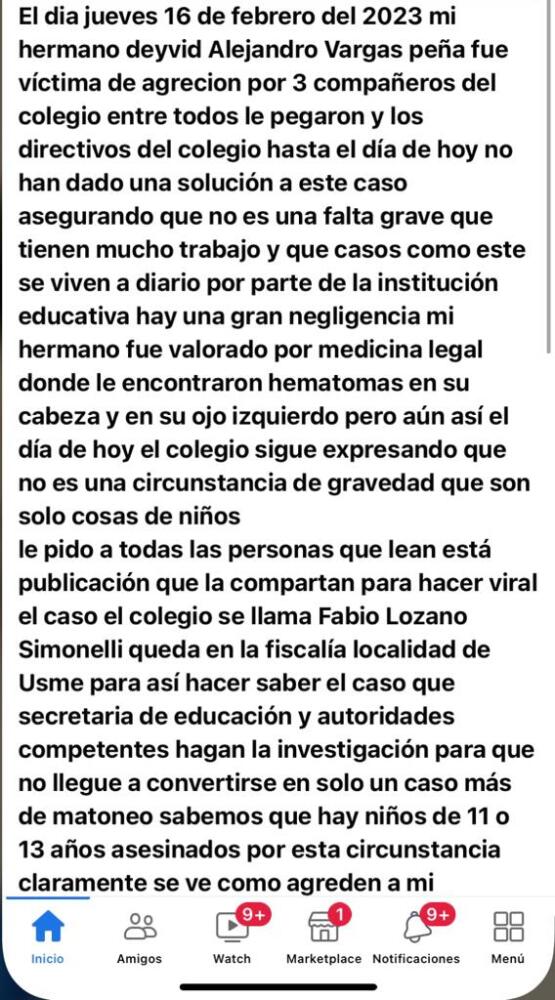 Un menor de 10 años fue gravemente golpeado por sus compañeros de clase Se registró en las últimas horas una denuncia por parte de la familia de un menor de 10 años, al parecer, porque sus compañeros de clase le propiciaron una fuerte golpiza.