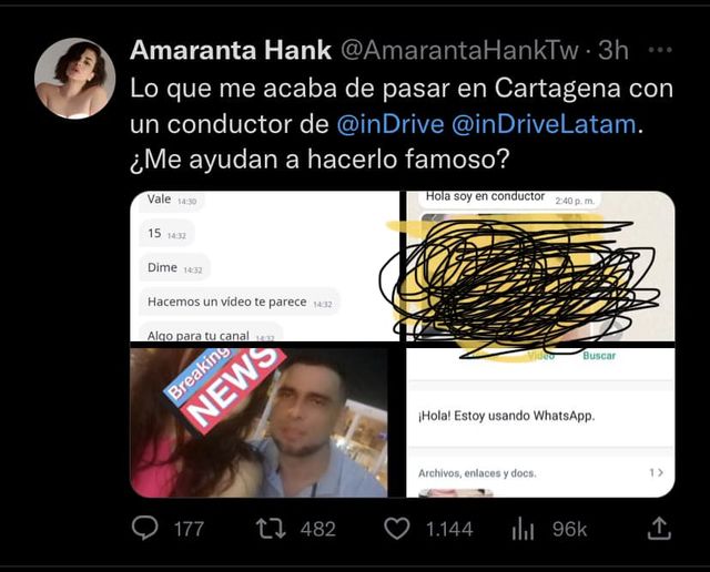 Amaranta Hank denuncia que está siendo víctima de acoso sexual por parte de conductor 1 Amaranta Hank denuncia que está siendo víctima de acoso sexual por parte de conductor La actriz de entretenimiento para adultos Amaranta Hank (Alejandra Omaña), denunció en las últimas horas a través de sus redes sociales que un conductor de la plataforma de transporte informal InDriver la acosó.