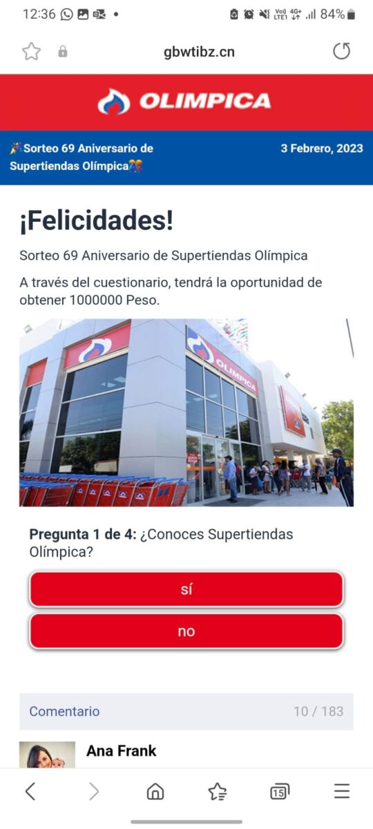 ¡Ojo! Denuncian estafas mediante WhatsApp por diligenciar encuestas 1 ¡Ojo! Denuncian estafas mediante WhatsApp por diligenciar encuestas Tenga mucho cuidado porque anda rondando una supuesta encuesta de parte de la empresa Olímpica en la cual se promocionan regalos de aniversario por un total de un millón de pesos.