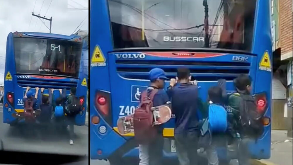 EN VIDEO: Niños se cuelgan de buses de Sitp y arriesgan sus vidas En video ha quedado registrado el comportamiento de unos niños que se cuelgan de la parte de atrás de los buses de Sitp mientras estos transitan por los barrios de la capital, arriesgando así su vida.