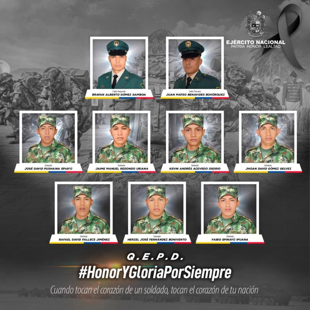 Estos son los militares muertos por el infame atentado de los terroristas del Eln 2 Estos son los militares muertos por el infame atentado de los terroristas del Eln La madrugada de este miércoles 29 de marzo, el país se despertó una terrible noticia: nueve militares fueron asesinados en una emboscada hecha por el Eln, quienes atacaron con explosivos en el Catatumbo al Ejército.