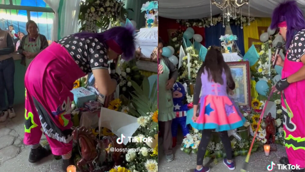 Payasos llegaron para animar fiesta y se dieron cuenta que era el velorio de un niño El conmovedor momento quedó registrado en video, el cual se volvió viral en redes sociales al ver la reacción de los payasos.