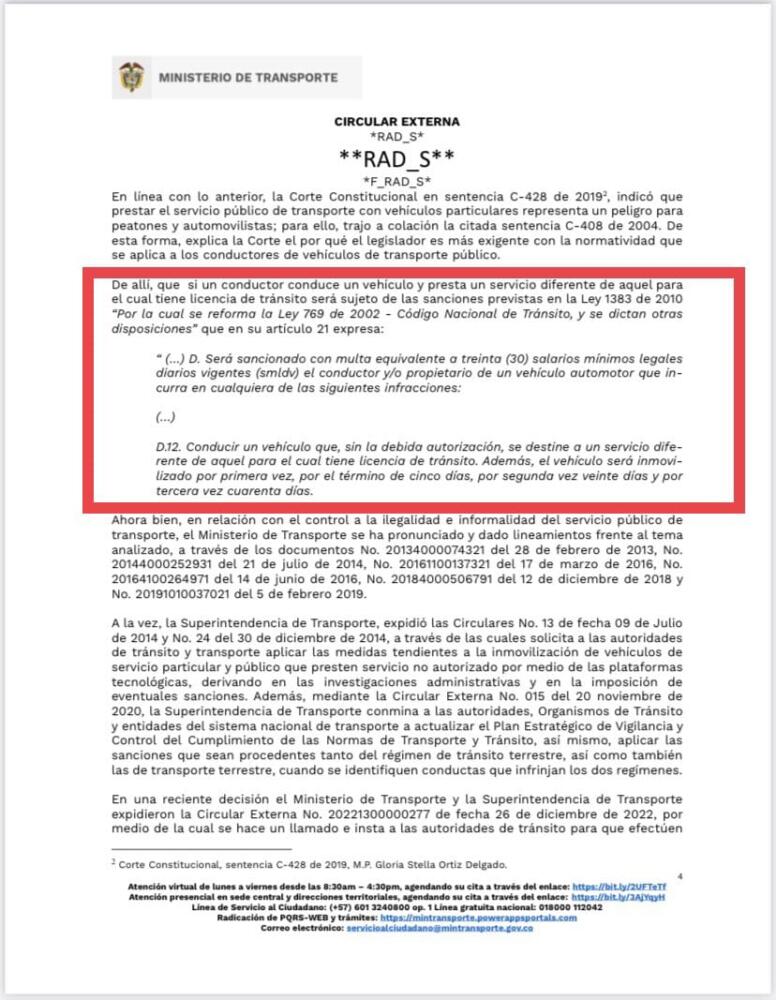 El billete que tendrán que pagar conductores de plataformas como Uber 1 El billete que tendrán que pagar conductores de plataformas como Uber Por medio de una circular de la Superintendencia de Industria y Transporte se dio a conocer la multa que dendrán que pagar conductores de aplicaciones de servicio público en carros particulares como Uber, Didi y Cabify.