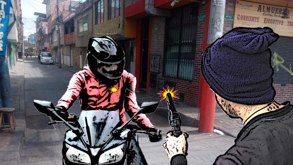 Triste fin de motero en Dindalito 7 Triste fin de motero en Dindalito “Dicen que fueron dos pelados en cicla los que le cayeron al hombre y lo mataron. Yo ayer estaba de descanso, entonces lo que le diga es más por habladurías de la gente que por lo que yo sepa; lo cierto es que fueron dos disparos los que azoraron a todos por acá. Al finado lo alcanzaron a auxiliar, pero no fue mucho lo que se pudo hacer. El hombre murió en cuestión de segundos, fue un ataque fulminante”, le manifestó a Q'HUBO un comerciante del barrio Dindalito, en la localidad de Kennedy, en cuyas calles sobre la mañana de este jueves un hombre fue ultimado en medio de lo que, al parecer, fue un ataque sicarial.