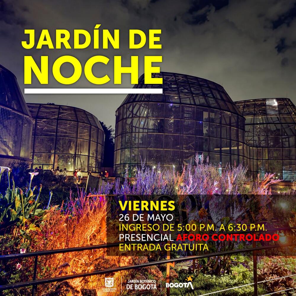 Apúntese para un show nocturno gratuito en el Jardín Botánico El jardín Botánico José Celestino Mutis, anunció que este viernes 26 de mayo realizará un espectáculo nocturno que iniciará desde las 5:00 p.m. Este show está centrado en las aves y aquellas personas que asistan, podrán realizar una caminata por todo el lugar y disfrutar de 20 actividades culturales, lúdicas y académicas que ofrece este centro dedicado a conservar y proteger la diversidad de las especies vegetales del país.