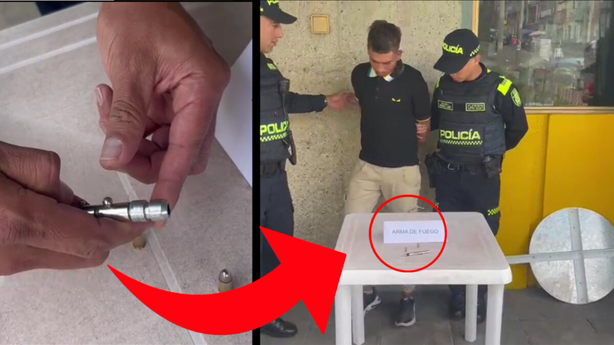 Lo cogieron con un arma de fuego que parecía un esfero 7 Lo cogieron con un arma de fuego que parecía un esfero La Policía Metropolitana de Bogotá capturó a un sujeto en el barrio Las Cruces de la localidad de Santa Fe, el cual portaba un arma de fuego fabricada de manera artesanal y que tenía la apariencia de un esfero junto con los cartuchos para accionarla.