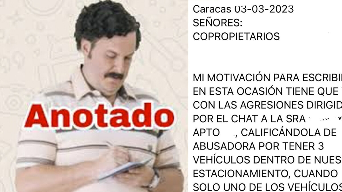 Una mujer demandó a su vecino porque envió un sticker de Pablo Escobar 1 Una mujer demandó a su vecino porque envió un sticker de Pablo Escobar En Caracas, Venezuela, una mujer demandó a su vecino luego de que este usará un sticker de Pablo Escobar en una conversación de WhatsApp, en el grupo de los vecinos. La mujer tomó esto como una amenaza y emprendió acciones legales.