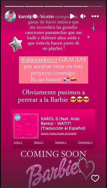 Así suena la nueva canción de Karol G para la película de Barbie Cada día son más los detalles que se conocen sobre el tema y la cinta en donde participará la paisa Karol G.