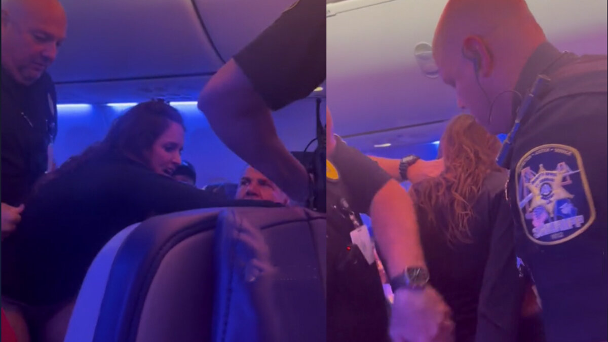 EN VIDEO: Por andar borracha, bajaron a mujer de un avión. En las redes sociales se ha hecho viral un video en el que se ve cómo una mujer bastante borracha protagonizó un escándalo a bordo de un avión. El escándalo provocado por la mujer fue tan grande que los pilotos tuvieron que cancelar el despegue de la aeronave para que la Policía pudiera llevarse a la pasajera alterada.