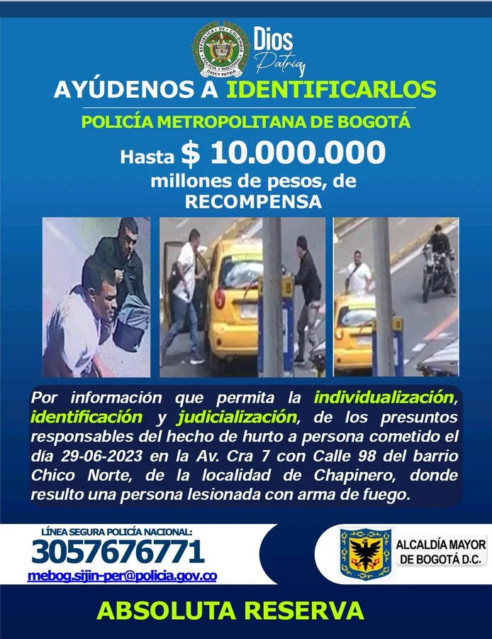 Recompensa de $10 millones de pesos por información de criminales en Chapinero 1 Recompensa de $10 millones de pesos por información de criminales en Chapinero