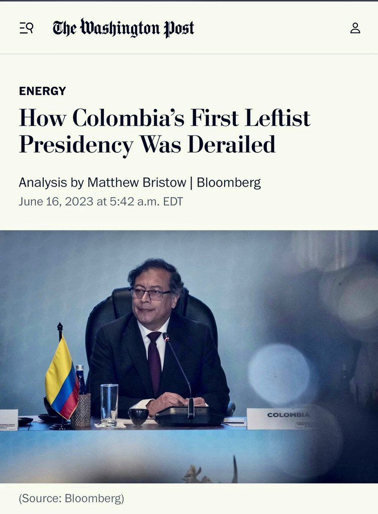 ¿Se ‘descarriló’ el gobierno de Gustavo Petro? 2 ¿Se ‘descarriló’ el gobierno de Gustavo Petro? El Gobierno Nacional está en el foco mundial gracias al análisis que hizo el periodista Matthew Bristow, editor de Economía y Gobierno para América Latina de Bloomberg, uno de los portales financieros y del mercado bursátil más grandes de Estados Unidos. El análisis, titulado ‘Cómo se descarriló la primera presidencia de izquierda en Colombia’, fue publicado en The Washington Post, uno de los diarios más importantes de Estados Unidos.