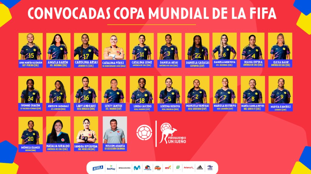 Estas son las elegidas para representar a Colombia en el Mundial 1 Estas son las elegidas para representar a Colombia en el Mundial A través de la cuenta oficial de Twitter de la Selección Colombia se dio el anuncio de las 23 jugadoras elegidas para representar al país durante la Copa Mundial Femenina que se jugará este año en Australia y Nueva Zelanda.