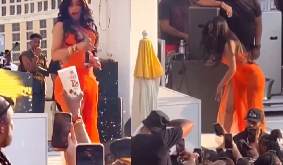 Cardi B golpeó con su micrófono a una fan que le lanzó una cerveza en pleno concierto En video quedó registrado el momento en el que la rapera Cardi B lanza su micrófono a una fan que le tiró una cerveza.