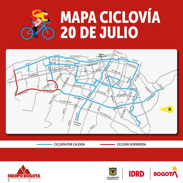 Aproveche la ciclovía especial para el 20 de julio