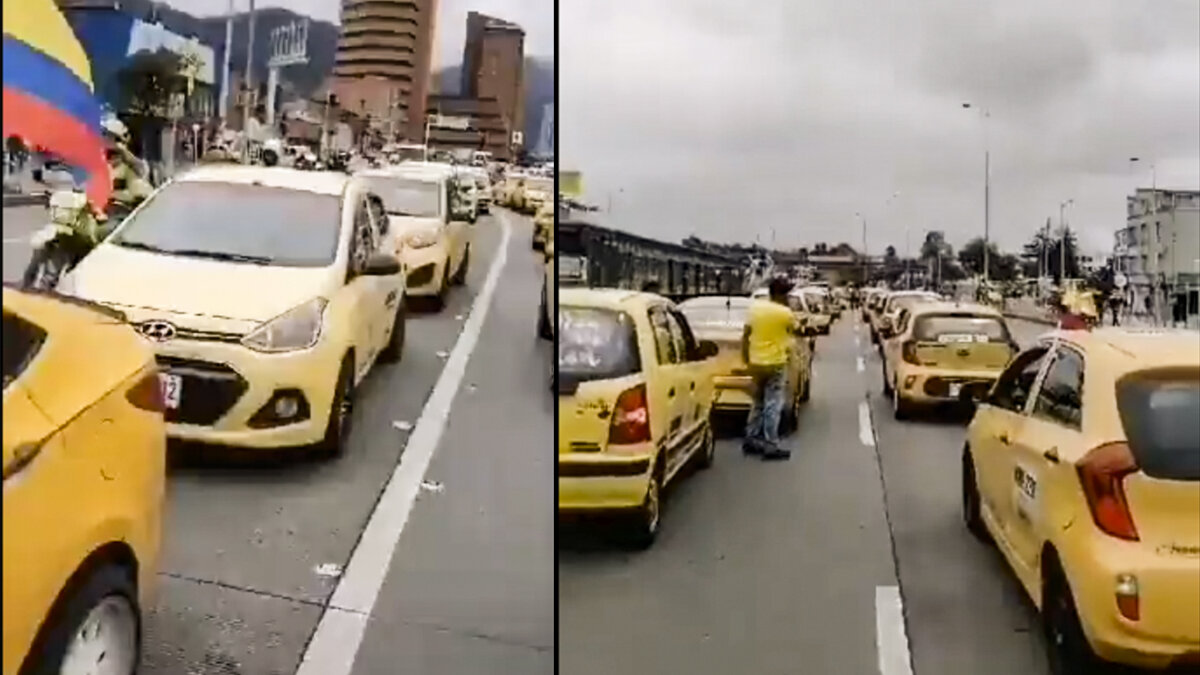 A esta hora los taxistas se movilizan por la Calle 26 Un grupo de taxistas se moviliza a esta hora sobre la Calle 26 y la Autonorte.