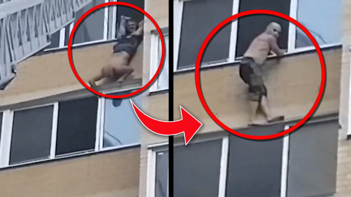 EN VIDEO: Hombre casi muere al caer de un edificio Algunos residentes de la ciudad de Chitá en Rusia, vivieron momentos de angustia cuando un hombre al tratar de suicidarse se cayó por una ventana, pero alcanzó a agarrarse a la cornisa del apartamento inferior, lo que evitó por completo su caída.