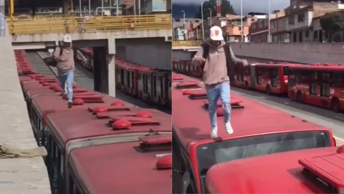 Como en un juego: joven saltó sobre los techos de TM Un joven recreó la escena del famoso videojuego Subway Surfers y apareció corriendo sobre varios buses de TransMilenio.