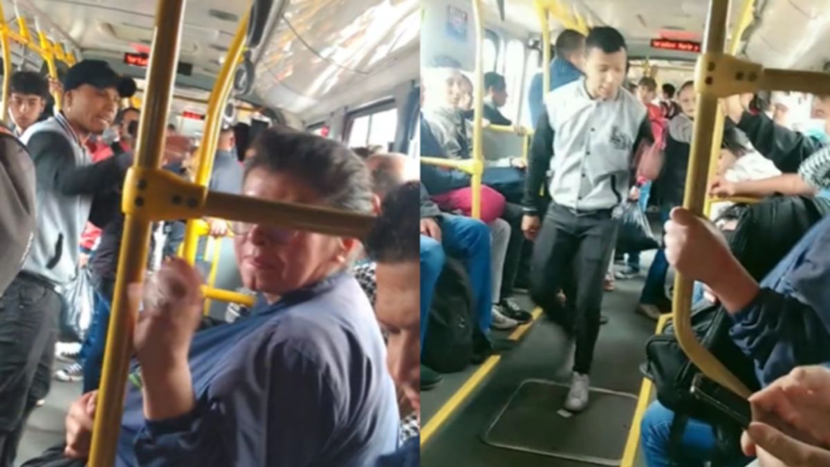 ¡No aguantó más! Pasajero de TransMilenio le reclamó a cantante por el ruido En un video quedó registrada la confrontación entre un cantante y un pasajero al interior de un bus de TransMilenio. La discusión se generó por el ruido que estaba haciendo el artista callejero, el cual no le permitió al señor atender una llamada.