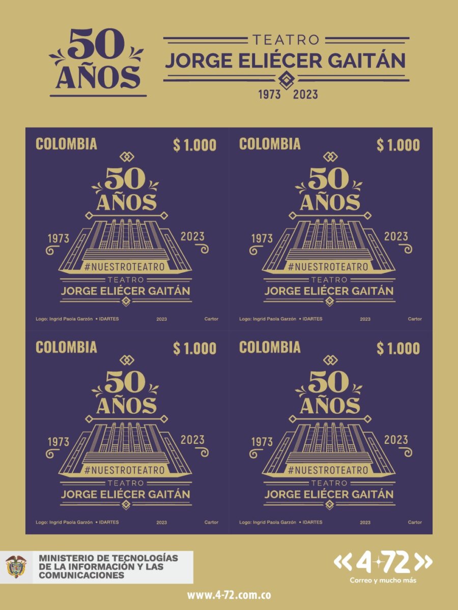 Así continúa la celebración de los 50 años del Jorge Eliécer Gaitán Las celebraciones por los primeros 50 años de actividades del Teatro Municipal Jorge Eliécer Gaitán continúan y ahora circularán 60 mil estampillas en honor a uno de los escenarios más importantes del país.
