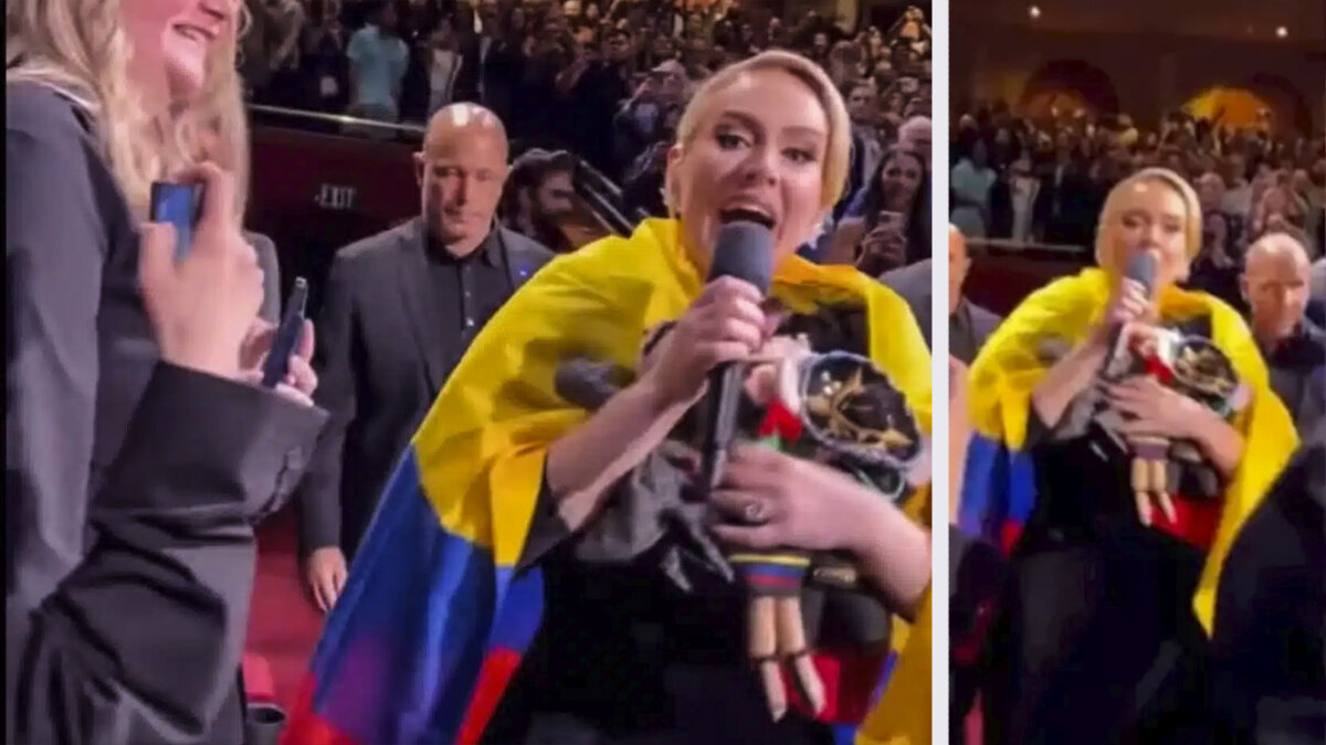 ¡Qué orgullo! Adele lució la bandera colombiana durante un concierto en Las Vegas 1 ¡Qué orgullo! Adele lució la bandera colombiana durante un concierto en Las Vegas Adele es de las cantantes más queridas por cientos de fanáticos en todo el mundo, y durante este fin de semana se acaba de ganar el cariño de los colombianos luego de que cantó durante un concierto luciendo los colores de nuestra bandera.