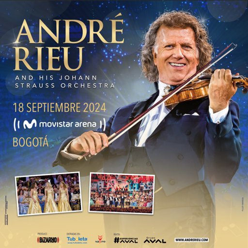 El violinista André Rieu cautivará a Colombia con su nueva gira 1 El violinista André Rieu cautivará a Colombia con su nueva gira El reconocido violinista y director de orquesta holandés, André Rieu, está listo para cautivar una vez más al público colombiano con su esperado regreso a Bogotá el 18 de septiembre de 2024, como parte de su nueva gira mundial.