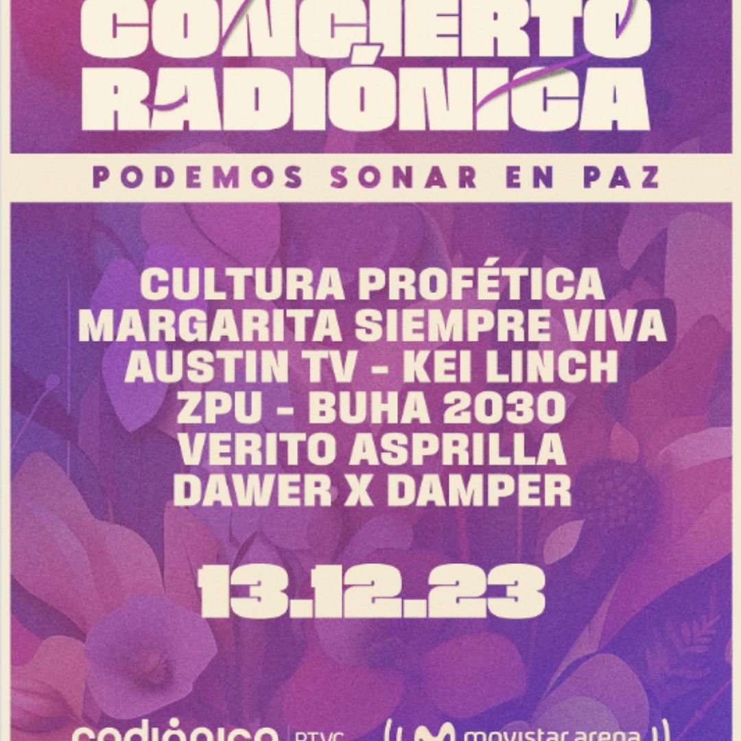 Radiónica dará su concierto gratuito en el Movistar Arena: pille como reclamar boletas El próximo 13 de diciembre Radiónica llega con un nuevo concierto gratuito a Bogotá, en donde se vivirá una fiesta de ocho horas llenas de alegría. La diversidad de géneros y artistas como Cultura Profética, pondrán a vibrar a la capital. Le contamos los detalles del esperado evento.