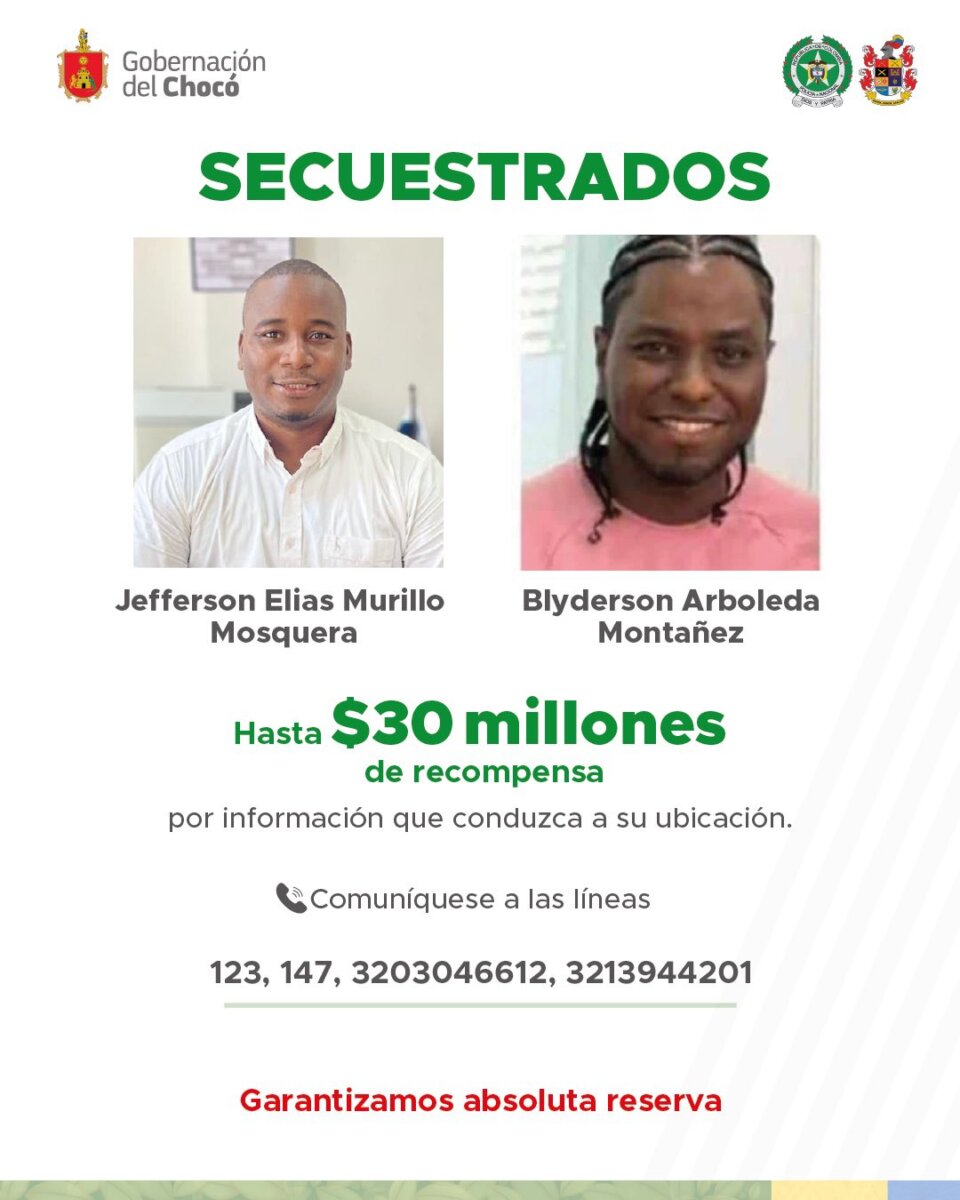 Autoridades investigan el secuestro del registrador de Chocó El pasado 6 de enero, encapuchados secuestraron al registrador del departamento de Chocó, Jefferson Murillo, en la vía que comunica a Quibdó con el municipio de Istmina. Las autoridades ofrecen millonaria recompensa.
