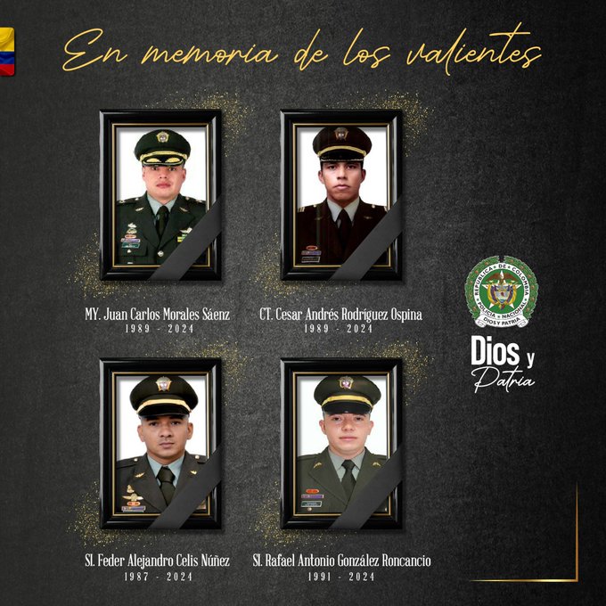 Estos son los cuatro uniformados que fallecieron en accidente de helicóptero 1 Estos son los cuatro uniformados que fallecieron en accidente de helicóptero Desde la Policía Nacional iniciaron las acciones para lograr la recuperación de los cuerpos de los cuatro integrantes de la institución que iban a bordo del helicóptero siniestrado en Antioquia.
