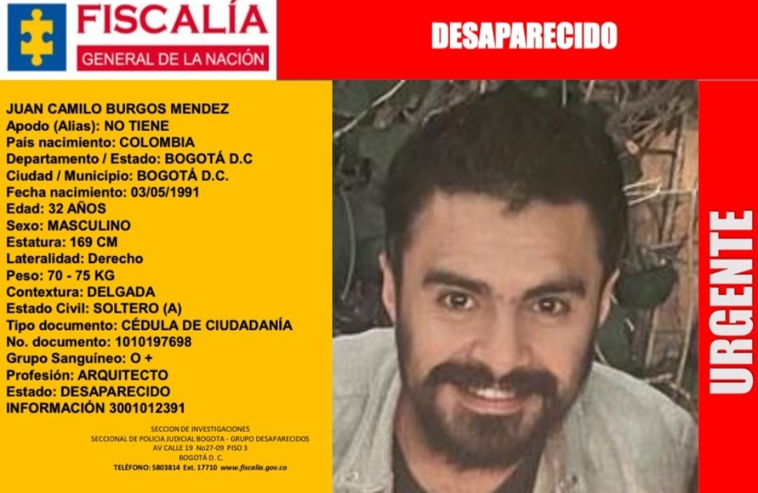 "No hay sospecha de extorsión": hermano de Juan Camilo Burgos habla de la desaparición Juan Camilo Burgos, un arquitecto de 32 años, se encuentra desaparecido desde el pasado miércoles 28 de febrero. Su familia contó cómo fueron los días antes de la desaparición.