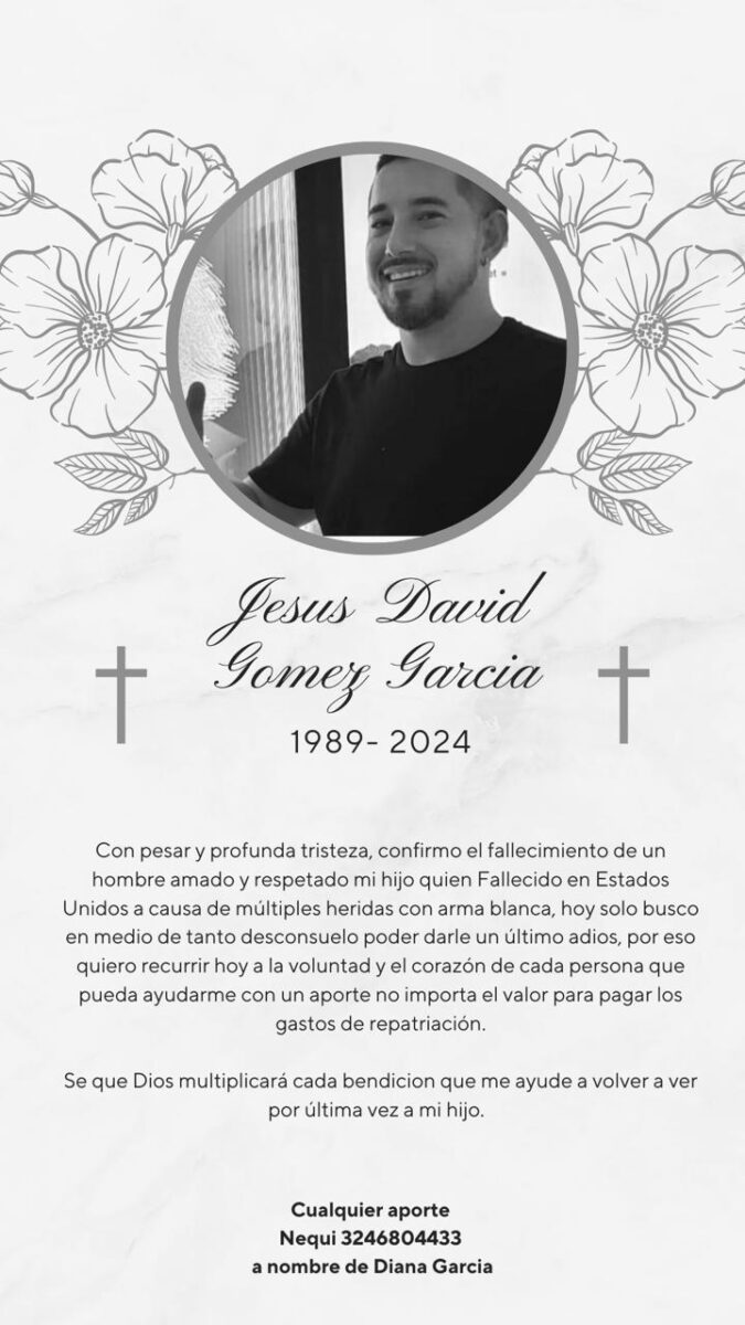 Doloroso relato de la madre del joven asesinado en lavandería de Estados Unidos 1 Doloroso relato de la madre del joven asesinado en lavandería de Estados Unidos Este 15 de abril, Jesús David fue vilmente asesinado en una lavandería de Florida, Estados Unidos. La madre del joven pide ayudas para repatriar el cuerpo.