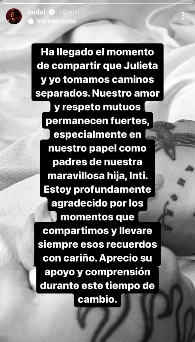 Christian Nodal confirma el fin de su relación con Cazzu A través de sus redes sociales, el cantante mexicano anunció que su relación con Cazzu no va más.