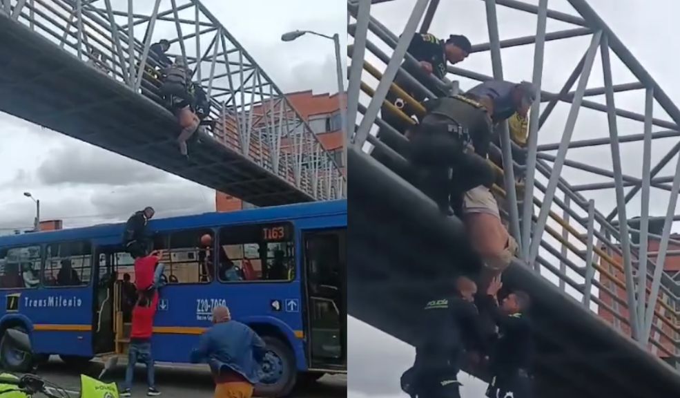 EN VIDEO: Policía evitó que un hombre se lanzara al vacío desde un puente peatonal de Usaquén Agentes de la Policía Metropolitana de Bogotá lograron salvar la vida de un hombre que buscaba atentar contra su integridad, saltando desde un puente peatonal ubicado en la localidad de Usaquén. Los hechos ocurrieron este 8 de mayo.