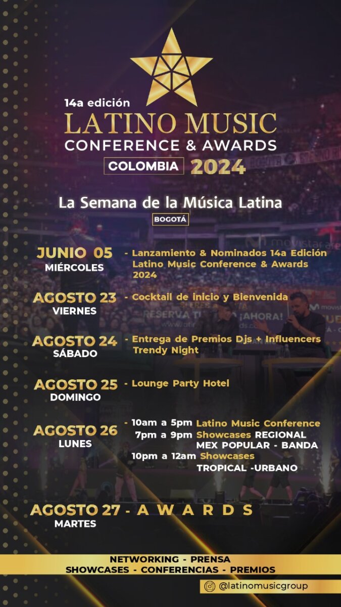 Prepárese en Bogotá para la 14a edición de los Latino Music Awards 1 Prepárese en Bogotá para la 14a edición de los Latino Music Awards El amor por la música se respira en Bogotá, por ello se ha anunciado la 14ª edición de la Latino Music Conference & Awards, evento en el cual los artistas compartirán con los invitados.