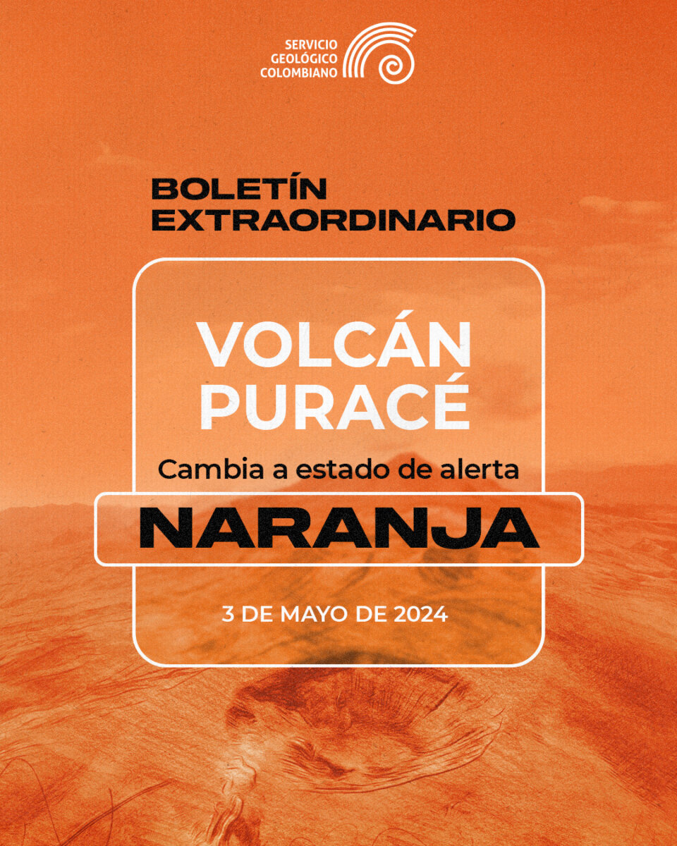 Volcán Puracé entra en alerta naranja El volcán Puracé, ubicado en Cauca sobre la cordillera central, cambió este viernes su estado de alerta a Naranja, de acuerdo con los parámetros monitoreados por el Servicio Geológico Colombiano (SGC).