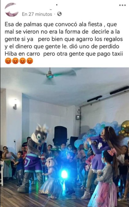 Invitó a desconocidos a la fiesta de su hija, se quedó con los regalos y los echó 2 Invitó a desconocidos a la fiesta de su hija, se quedó con los regalos y los echó La fiesta infantil se convirtió en la burla de muchos luego de que se conociera que la madre de la menor echó a la gente que invitó a través de Facebook. También hubo decepción, puesto que le habían llevado regalos a su hija y ni siquiera agradeció.