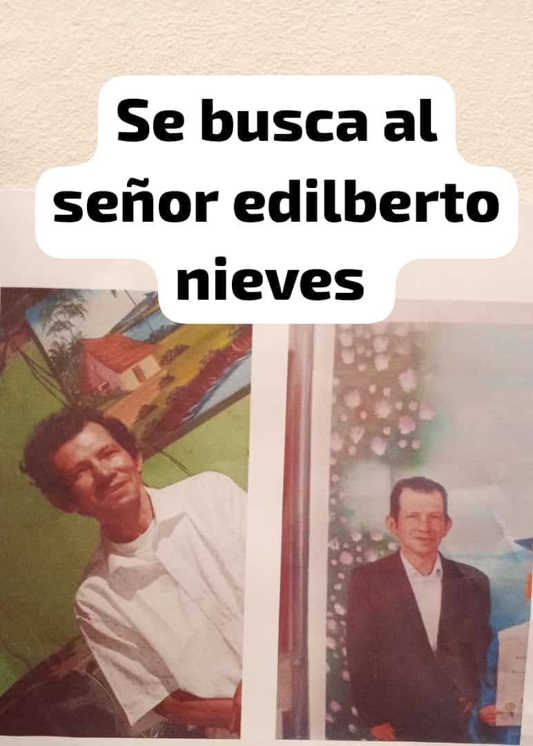 La desesperada búsqueda de Edilberto: Salió de su casa sin dejar rastro Los familiares de Edilberto Nieves Medina, un humilde hombre que se gana la vida como reciclador, llevan nueve días recorriendo la localidad de Kennedy buscando desesperadamente su paradero.