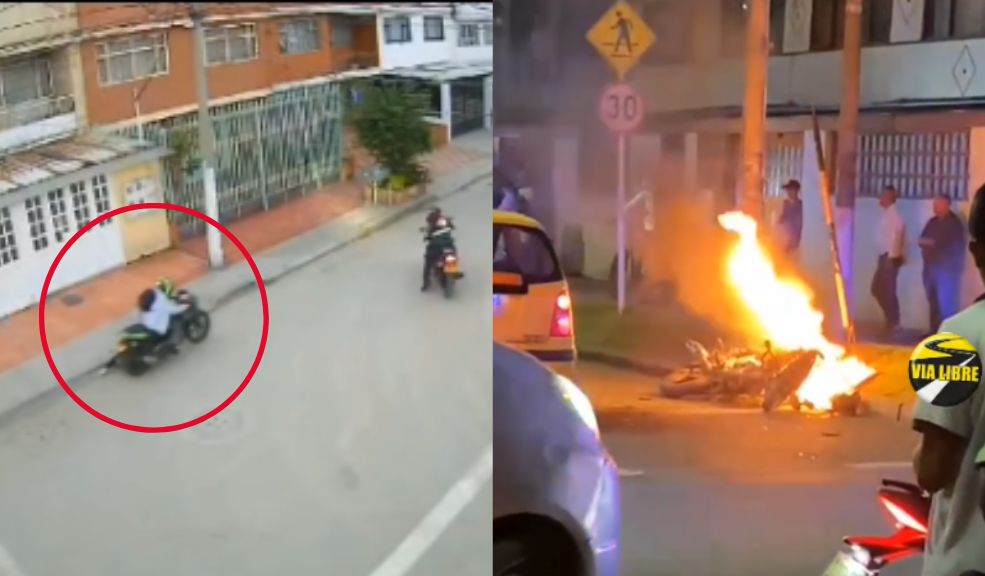 Momento en el que ladrón en moto arrastra a una mujer por robarle el celular en Puente Aranda Al darse cuenta de lo sucedido, los residentes del sector atraparon al presunto ladrón y le quemaron su motocicleta.