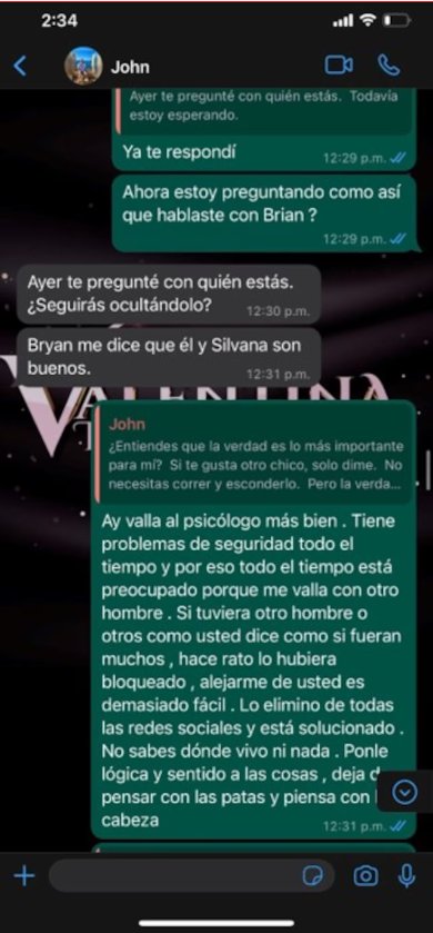 Revelan chats que evidencian las "reglas" que tenía que cumplir Valentina para estar con Poulos El libro 'Valentina, muerte y vida' reveló varias conversaciones que demuestran los maltratos que sufria Valentina durante su relación con John Poulos.