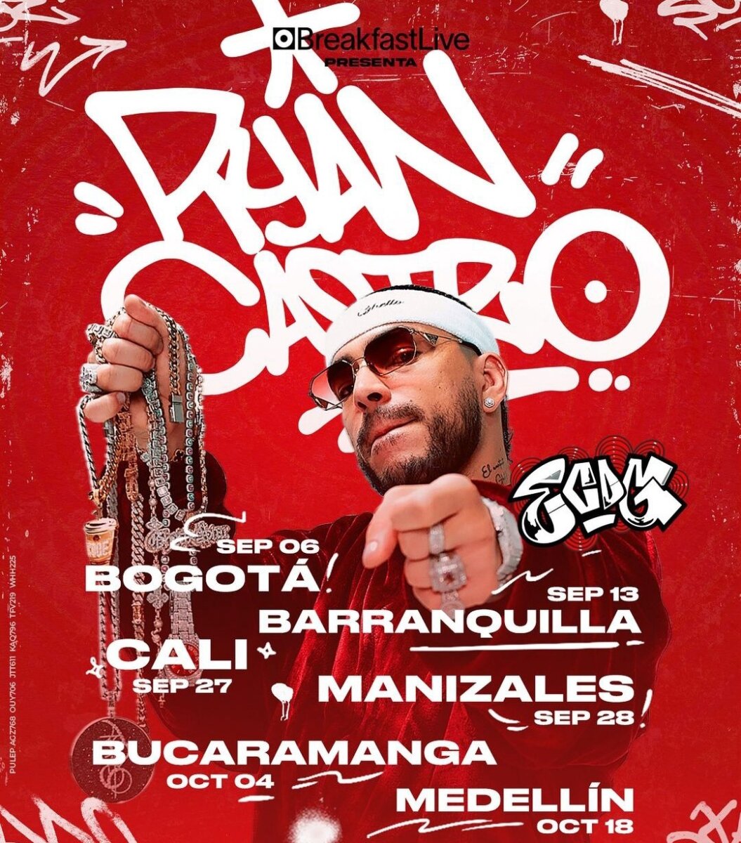 Ryan Castro anuncia su gira 'El cantante del Guetto Tour' por Colombia El cantante colombiano, Ryan Castro anunció su gira 'El Cantante del Ghetto Tour' por Colombia, con la que visitará a Bogotá, Barranquilla, Cali, Manizales, Bucaramanga y Medellín.