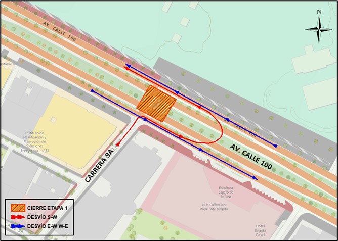 Tenga en cuenta: Por obras hay cierre vial en la Av. Calle 100 con carrera 9a 1 Tenga en cuenta: Por obras hay cierre vial en la Av. Calle 100 con carrera 9a Las obras se extenderán por un tiempo aproximado de cinco meses, con horario de cierre de 24 horas.