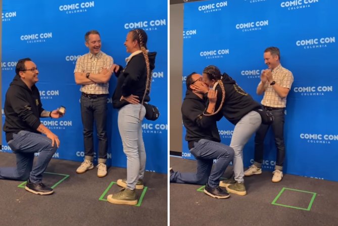 Los anillos lo persiguen: pareja se comprometió enfrente de Elijah Wood en la Comic Con El actor estadounidense fue testigo de un momento que seguramente quedará en la memora de la pareja. Ella dijo que sí, frente al 'portador del anillo'.
