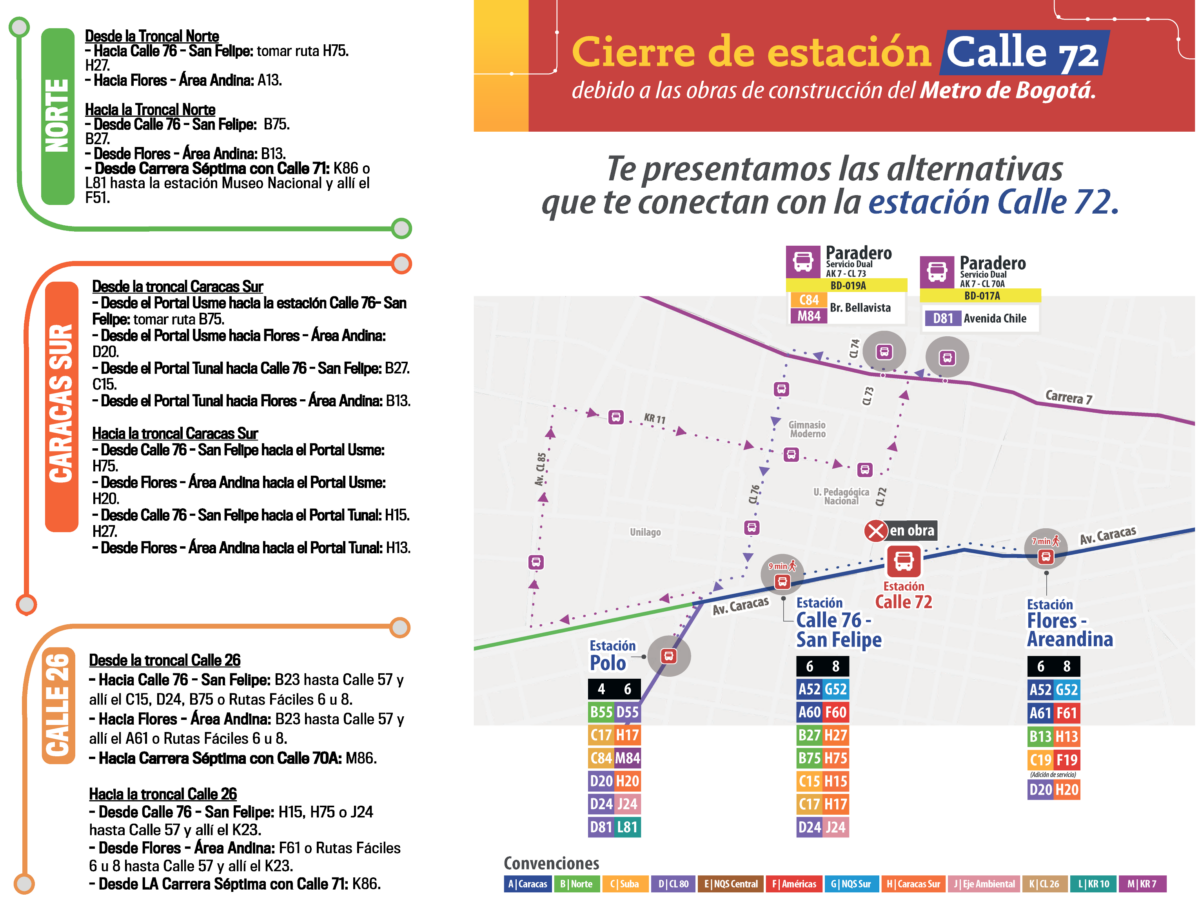 Cuadre su ruta, tras el cierre de la estación Calle 72 2 Cuadre su ruta, tras el cierre de la estación Calle 72 Le contamos cómo puede modificar su recorrido en TransMilenio