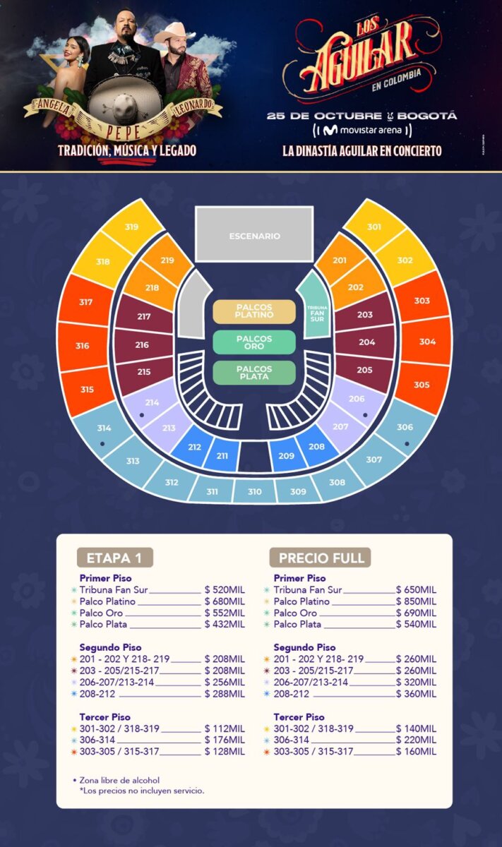 La familia Aguilar hará tremendo concierto en el Movistar Arena de Bogotá 1 La familia Aguilar hará tremendo concierto en el Movistar Arena de Bogotá El próximo 25 de octubre, el Movistar Arena de Bogotá se lo tomará la familia Aguilar con su legado. Pepe, Leonardo y Ángela ofrecerán una experiencia única a todos los asistentes.