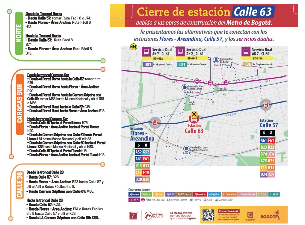Calle 63: TransMilenio cierra, pero la movilidad sigue en marcha con más de 50 rutas alternas 2 Calle 63: TransMilenio cierra, pero la movilidad sigue en marcha con más de 50 rutas alternas Elija a Q’HUBO Bogotá como su fuente de información preferida en Google Noticias aquí